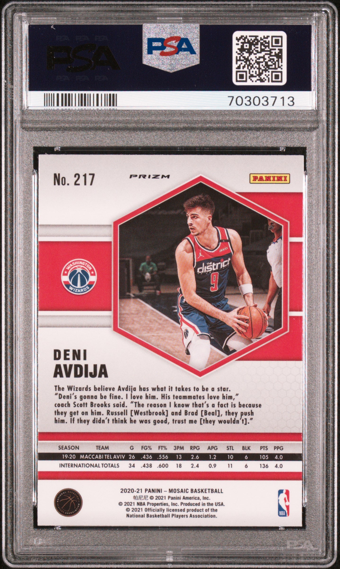 2020 Panini Mosaic - Reactive Yellow - Deni Avdija - RC - #217 - PSA 9 - basketball - Wizards