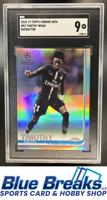 2018 Topps Chrome UEFA Champions League Timothy Weah #92 Refractor SGC 9 Paris Saint-Germain