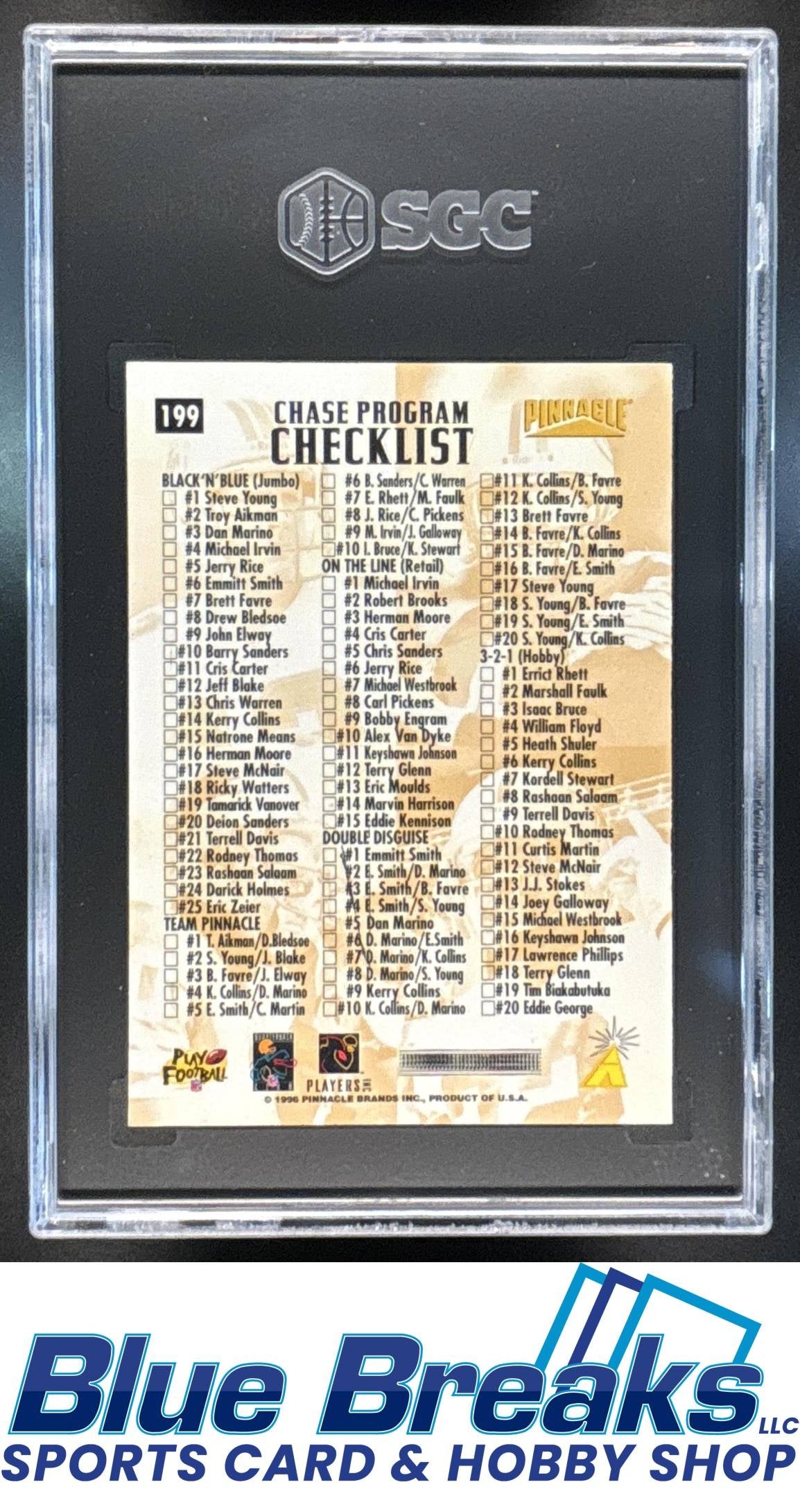 1996 Pinnacle Checklist Marino Favre Sanders Smith #199