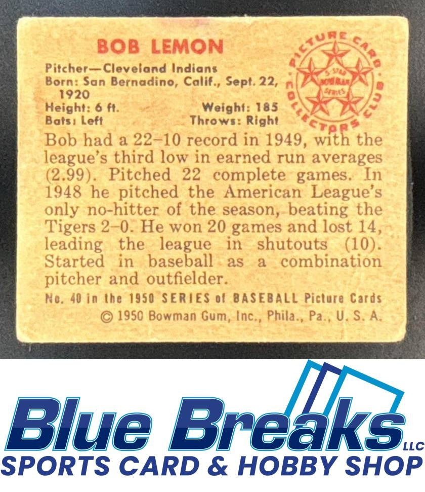 1950 Bowman Bob Lemon [RC] #40 Indians