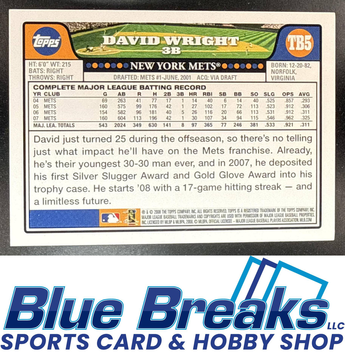 2008 Topps Back to School David Wright [RC] #TB5 New York Mets