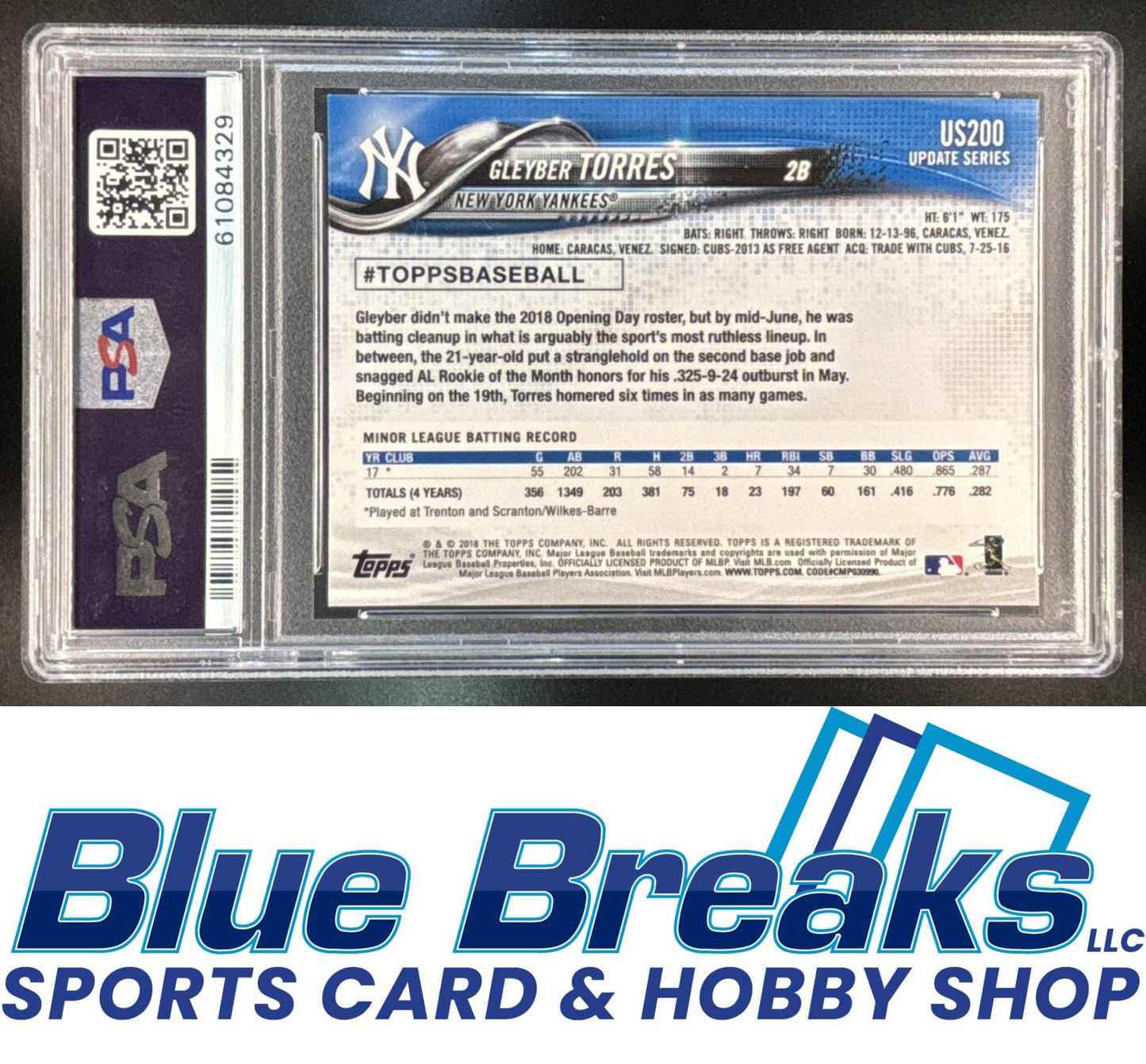 2018 Topps Update Gleyber Torres RC #US200a PSA 9 New York Yankees