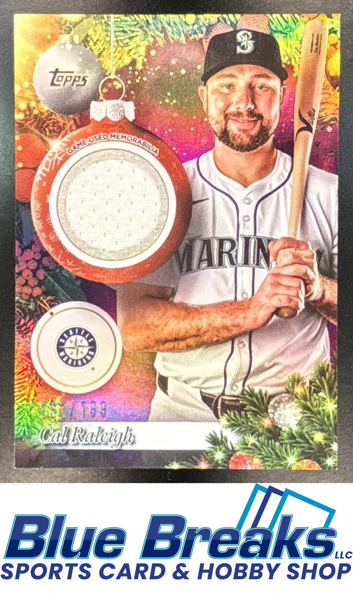 2025 Topps Holiday Cal Raleigh #PR-CR Player Relics Purple Metallic 161/199 Seattle Mariners