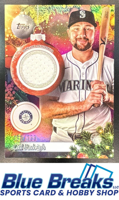 2025 Topps Holiday Cal Raleigh #PR-CR Player Relics Purple Metallic 161/199 Seattle Mariners