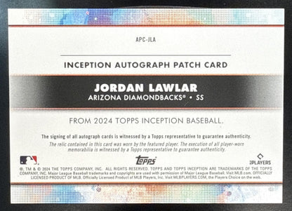 2024 Topps Inception Jordan Lawlar #APC-JLA Auto Relic Cards Magenta /75 RC
