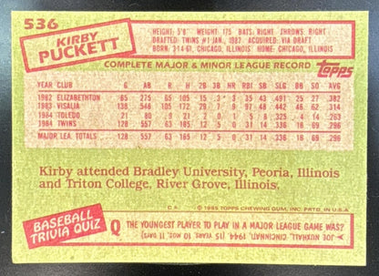 1985 Topps - Kirby Puckett [RC] #536 RC Minnesota Twins