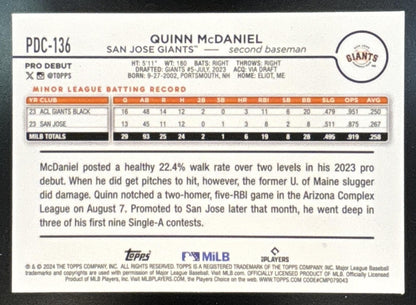 2024 Topps Pro Debut Chrome Orange Lava Refractor Quinn McDaniel 01/25 #PDC-136