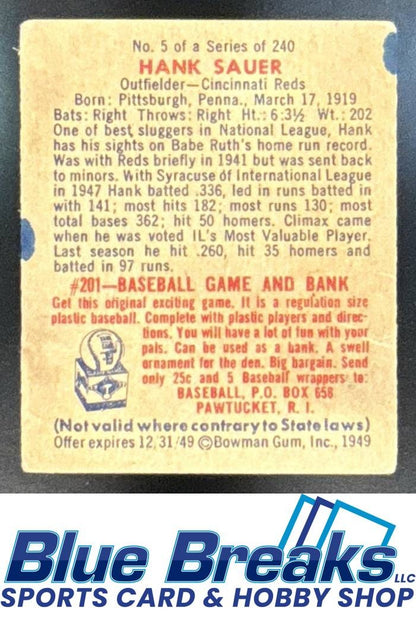 1949 Bowman Hank Sauer #5 Reds