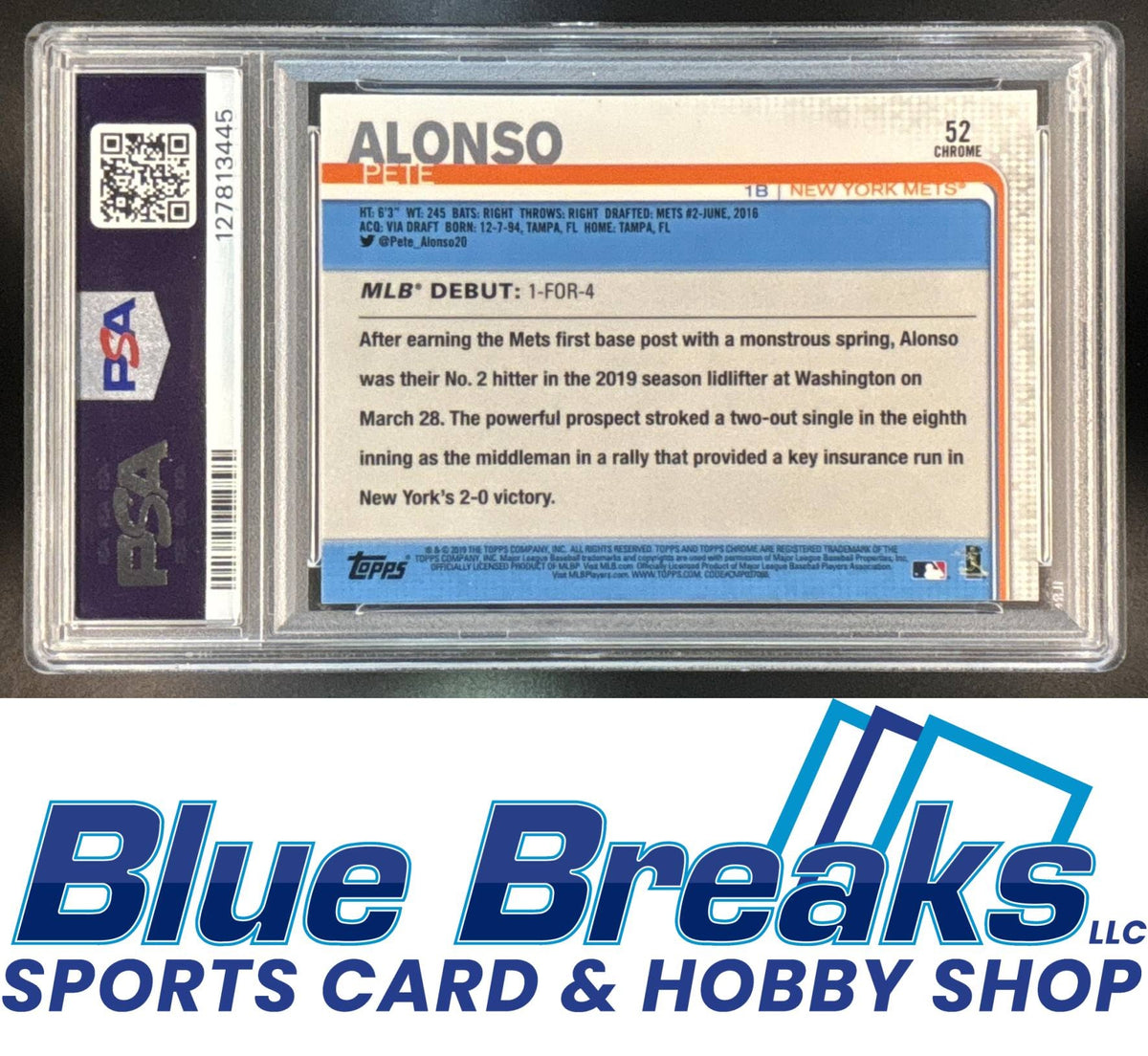 2019 Topps Chrome Update Pete Alonso RC #52 PSA 10 Mets