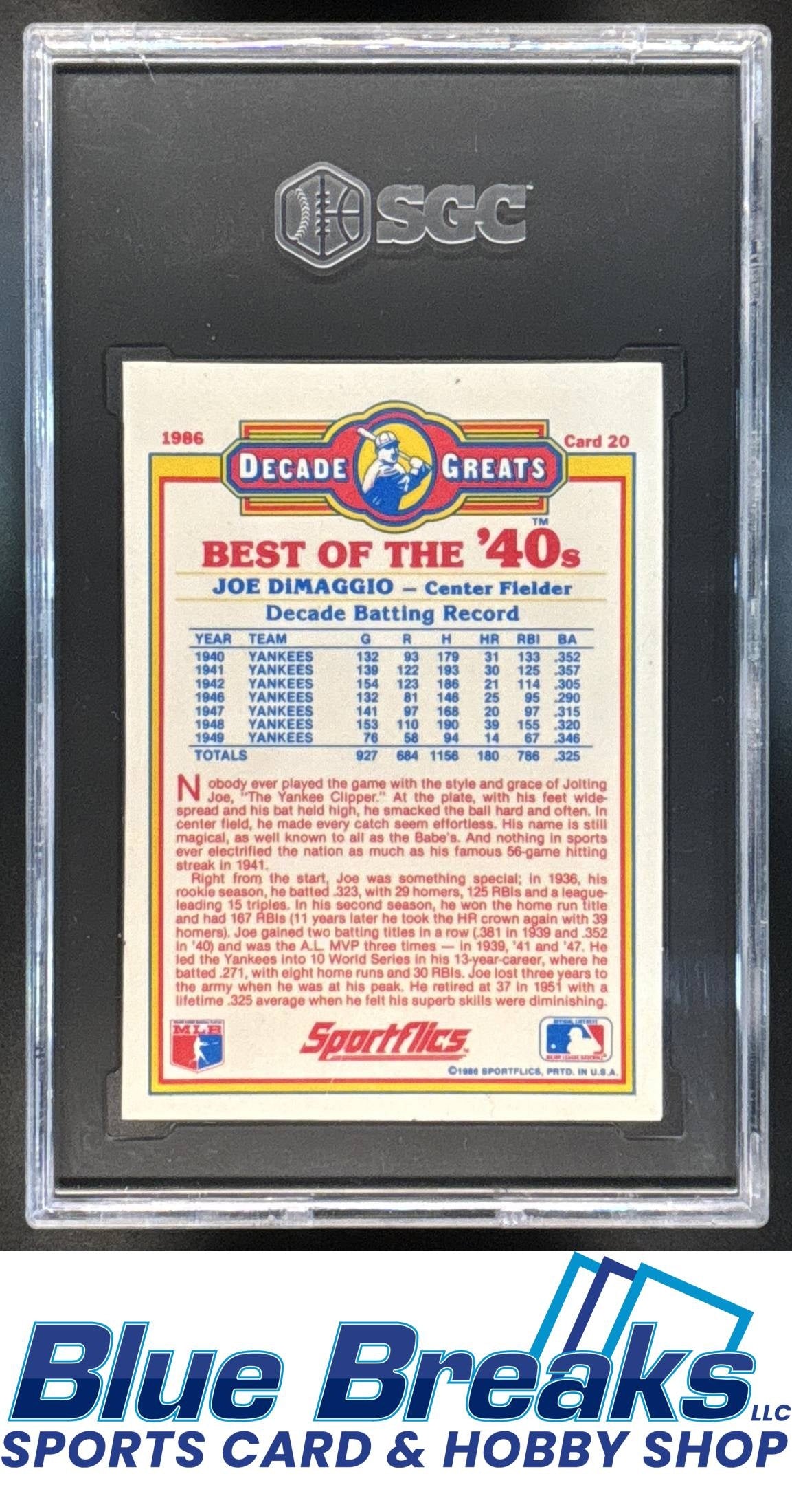 1986 Sportflics Decade Greats Joe DiMaggio #20 SGC 9 baseball Yankees