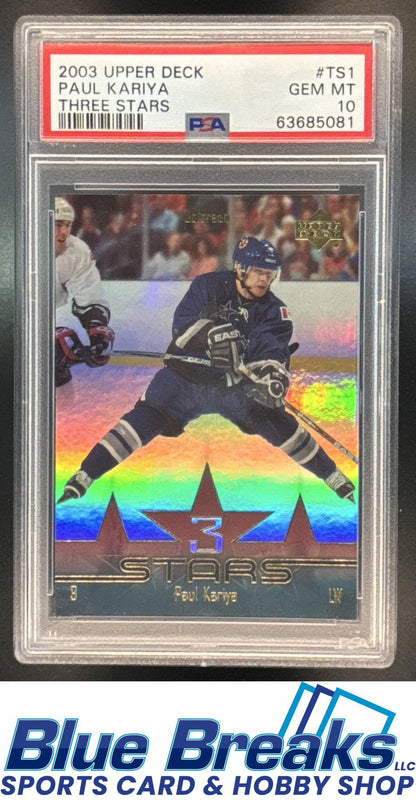 2003-04 Upper Deck 3 Stars Paul Kariya #TS1 PSA 10 Colorado Avalanche