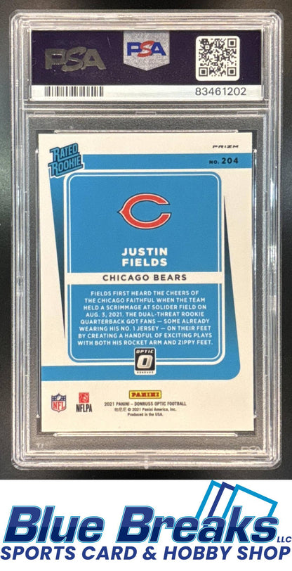 2021 Panini Donruss Optic Justin Fields #204 Blue Hyper RC Rated Rookie PSA 9 Chicago Bears
