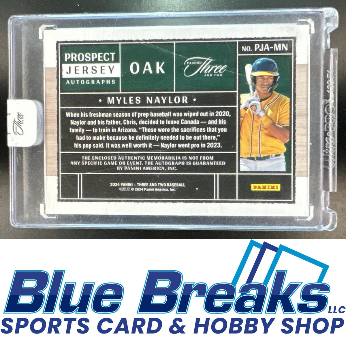 2024 Panini Three and Two Myles Naylor #PJA-MN Prospect Jersey Auto 74/99 Oakland Athletics