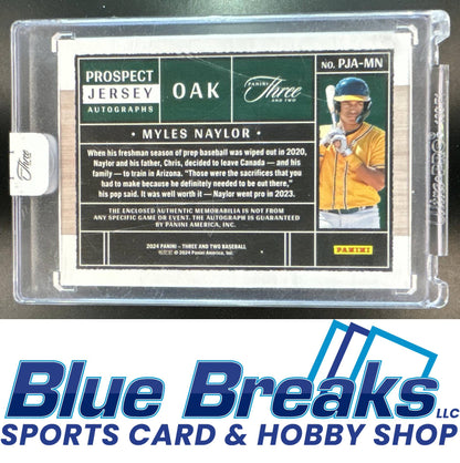 2024 Panini Three and Two Myles Naylor #PJA-MN Prospect Jersey Auto 74/99 Oakland Athletics