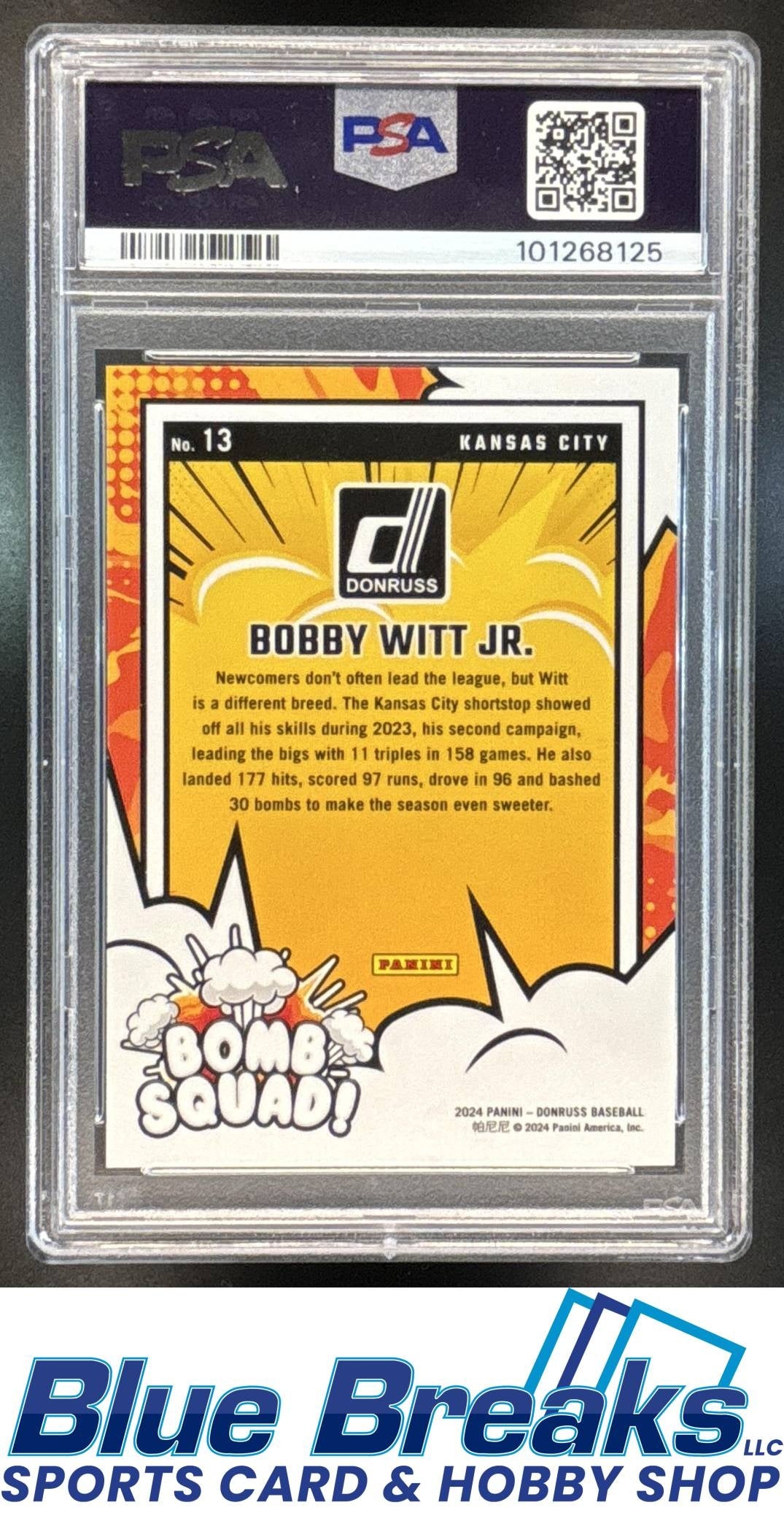 2024 Panini Donruss Bomb Squad Holo Bobby Witt Jr. 63/199 [RC] #13 PSA 10 Royals