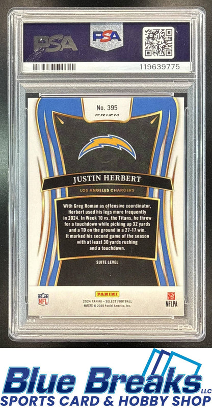 2024 Panini Select Justin Herbert #395 a Suite Tiger Prizm PSA 10 Los Angeles Chargers