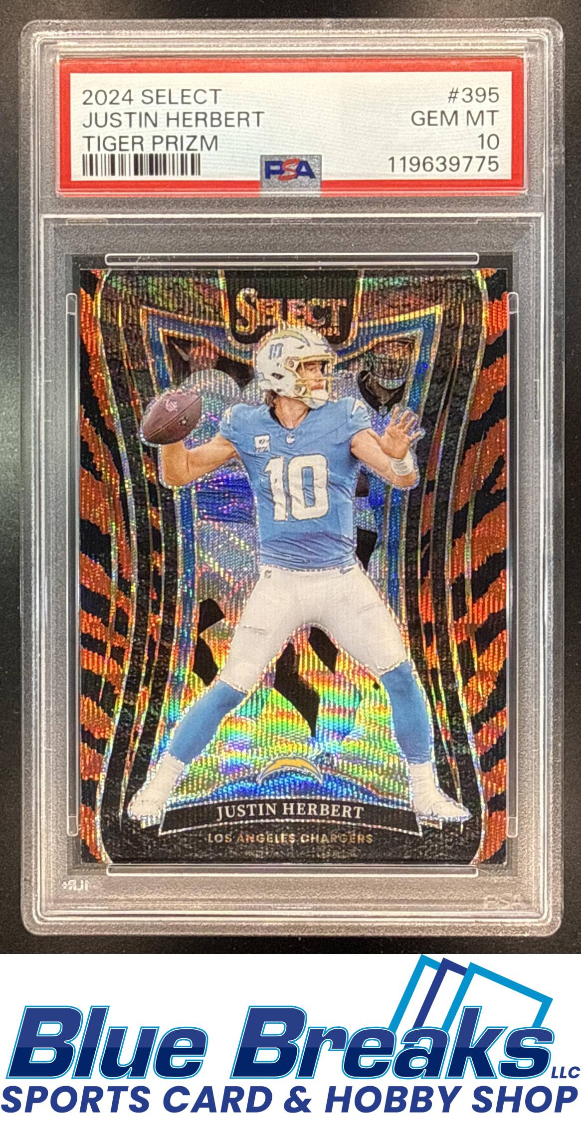 2024 Panini Select Justin Herbert #395 a Suite Tiger Prizm PSA 10 Los Angeles Chargers