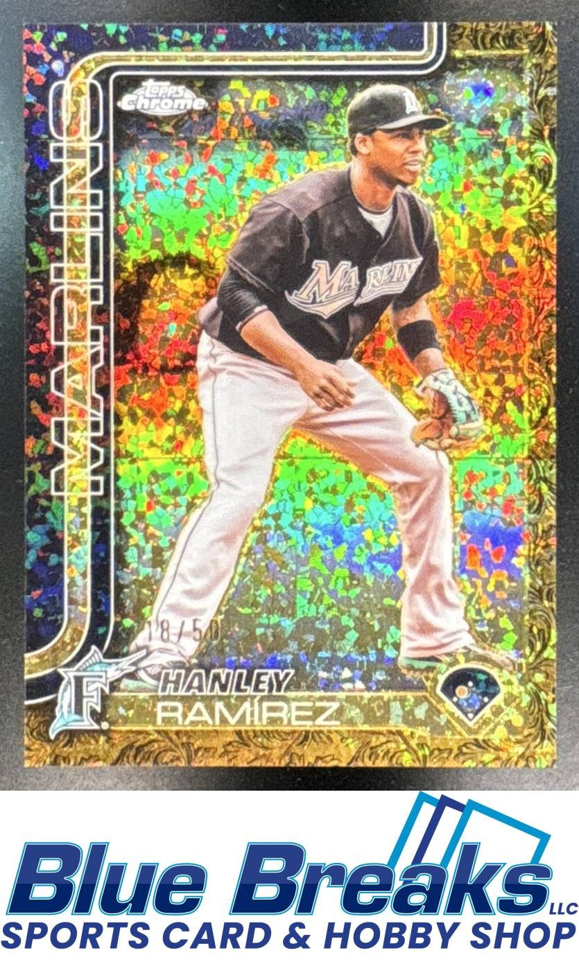 2025 Topps Gilded Collection Hanley Ramirez #135 Chrome Gold Mini-Diamond Refractor 18/50 Miami Marlins
