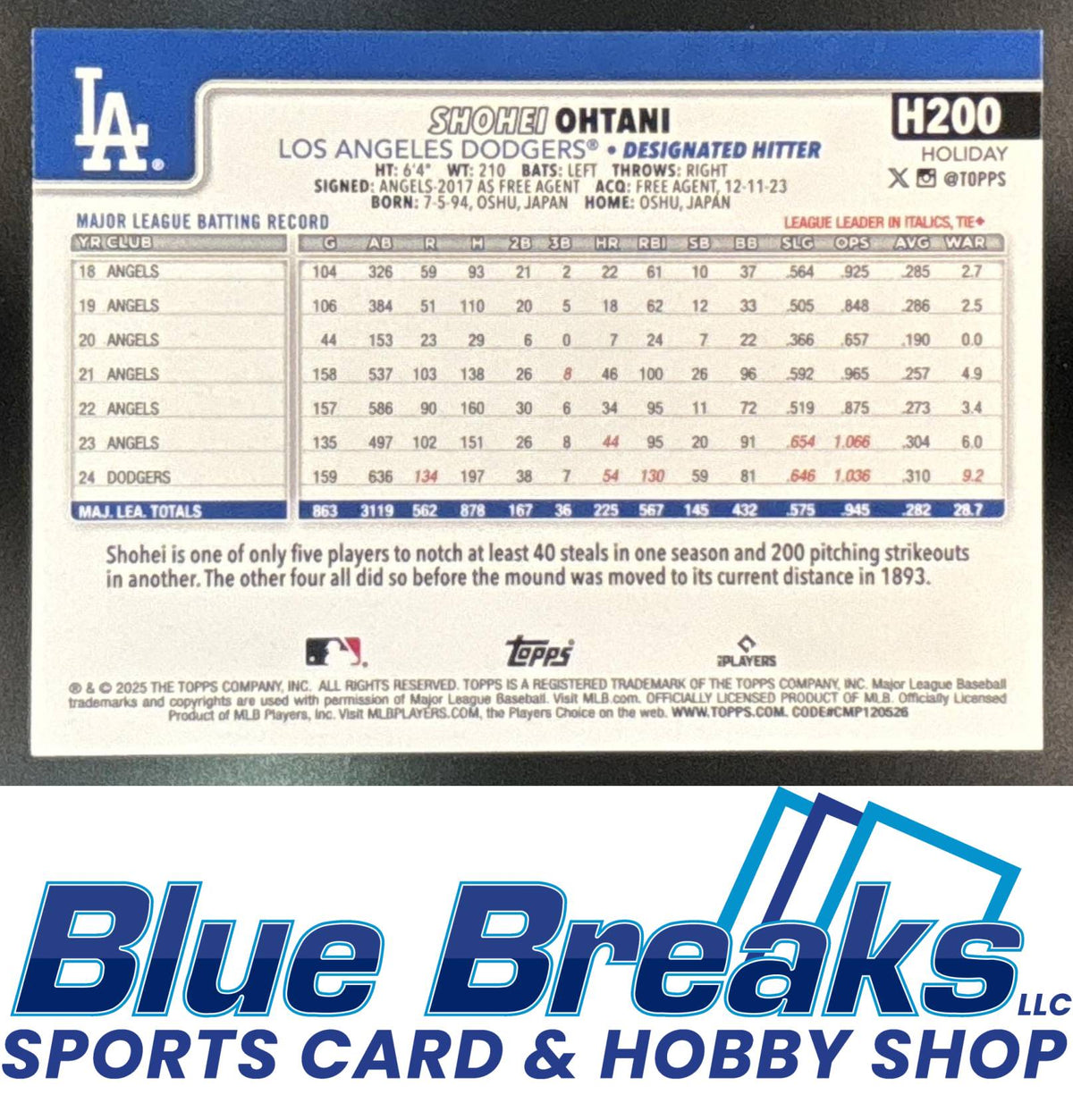 2025 Topps Holiday Shohei Ohtani #H200 Los Angeles Dodgers