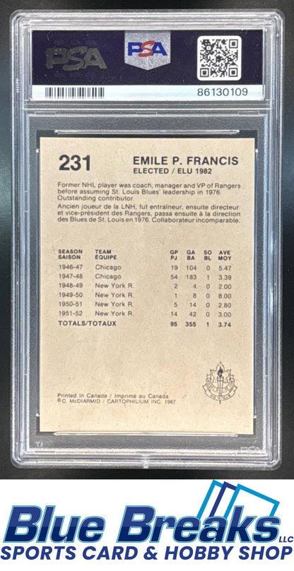 1985-87 Hall of Fame Emile P. Francis #231 PSA 9 New York Rangers