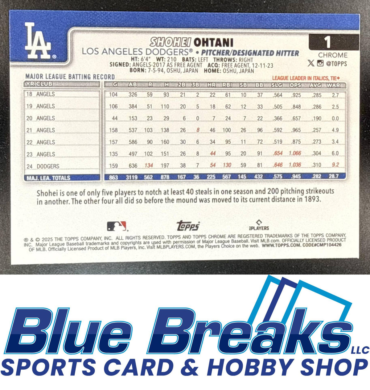 2025 Topps Chrome Shohei Ohtani [RC] #1 Los Angeles Dodgers