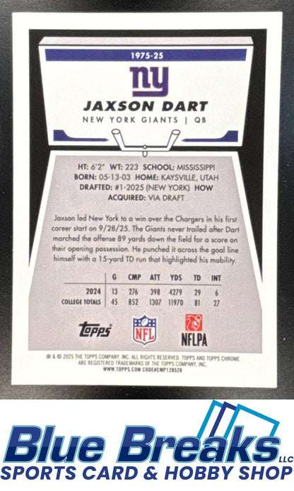 2025 Topps Chrome 1975 Jaxson Dart RC #1975-25 New York Giants
