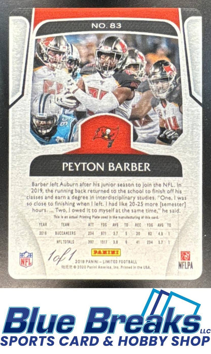2019 Panini Printing Plate Green Peyton Barber 1/1 #83 Tampa Bay Buccaneers