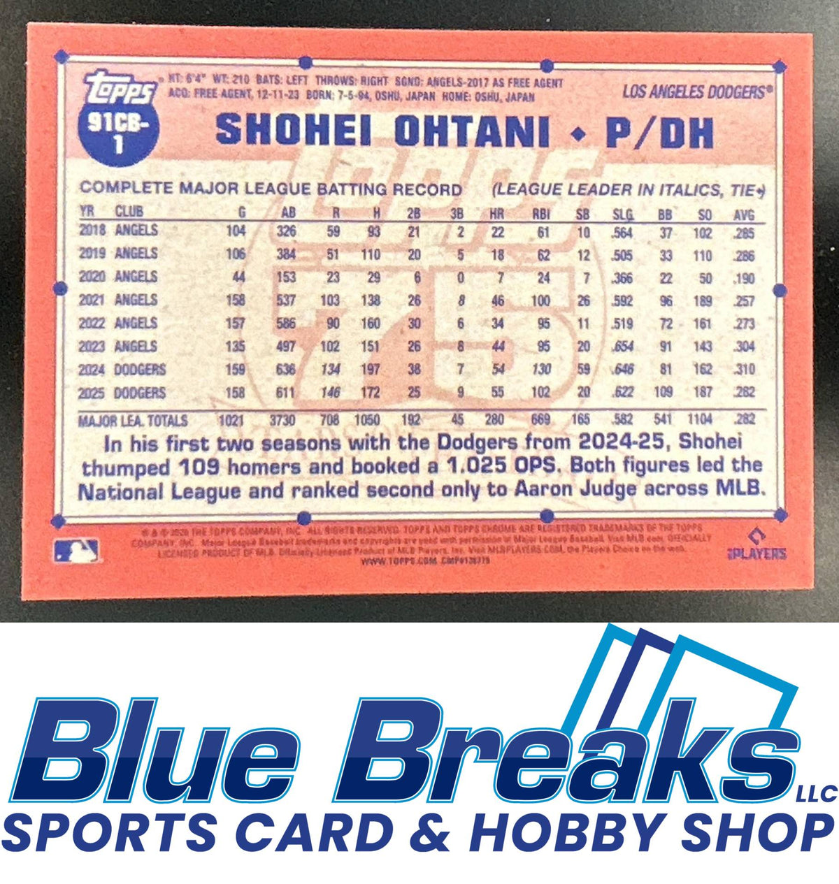 2026 Topps Chrome 1991 Shohei Ohtani #91CB-1 Los Angeles Dodgers