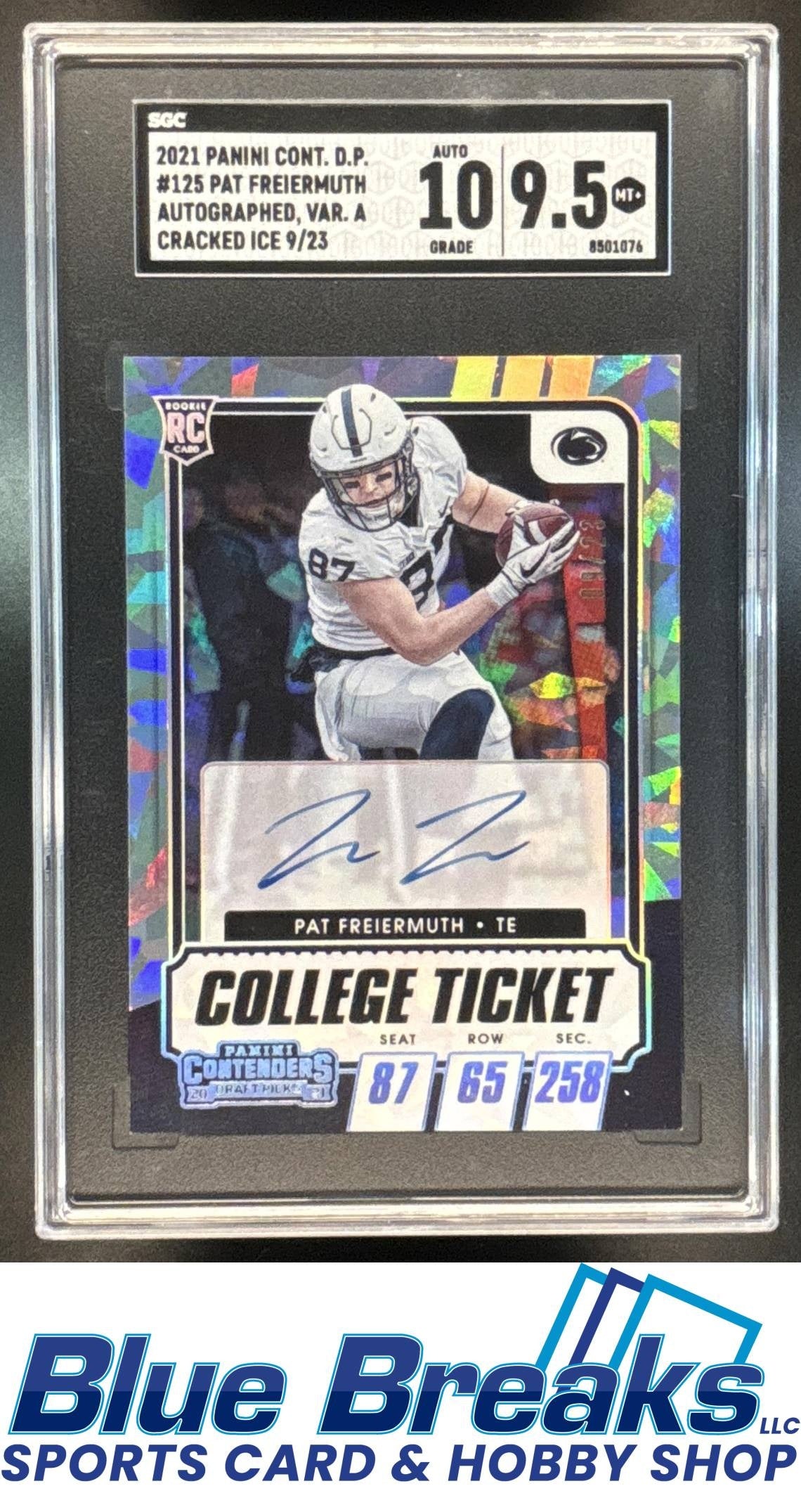 2021 Panini Contenders Draft Picks Pat Freiermuth #125 Cracked Ice Ticket /23 RC Auto SGC 9.5