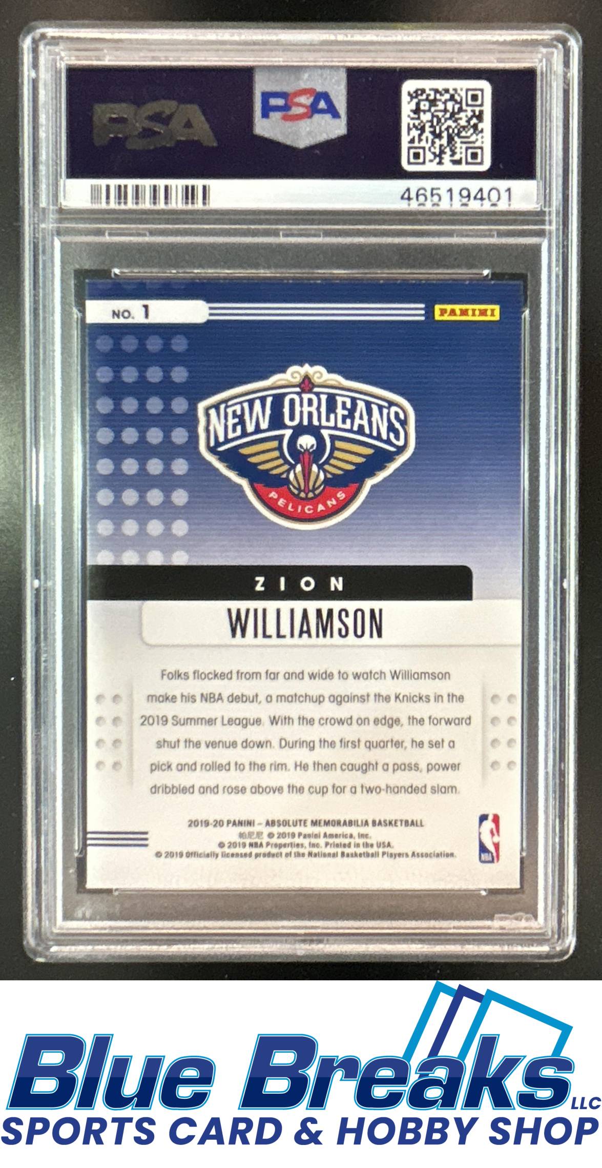 2019 Panini Absolute Memorabilia Zion Williamson #1 Rookies Yellow RC PSA 10 New Orleans Pelicans