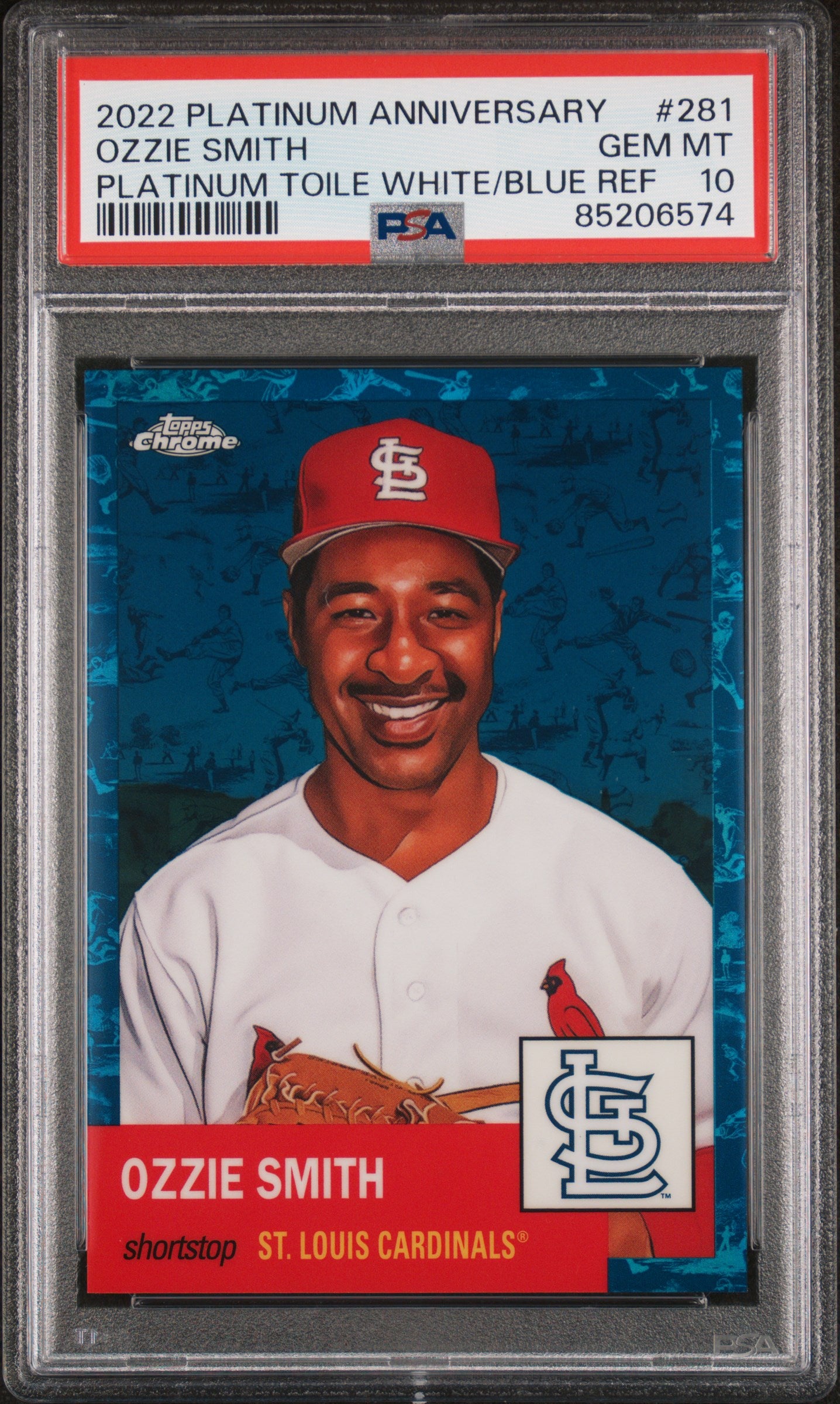 2022 Topps Chrome - Platinum Anniversary - Platinum Toile White & Blue Refractor - Ozzie Smith - 109/199 - #281 - PSA 10 - baseball - Cardinals