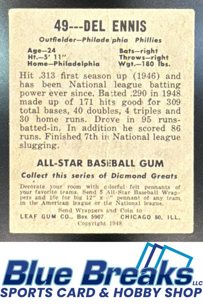 1948 Leaf Del Ennis #49 RC Phillies