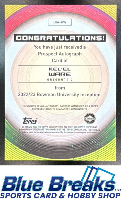 2023 Topps Bowman U Inception Auto Kel'el Ware #BIA-KW Basketball Oregon Ducks