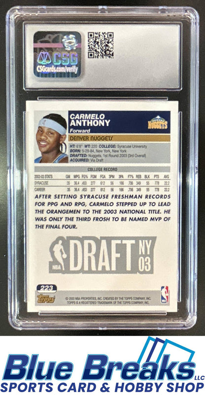 2003-04 Topps Carmelo Anthony Rookie #223 RC CSG 7.5 Denver Nuggets
