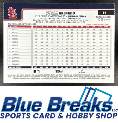 2025 Topps Gilded Collection Nolan Arenado #61 Chrome Gold 52/99 St. Louis Cardinals