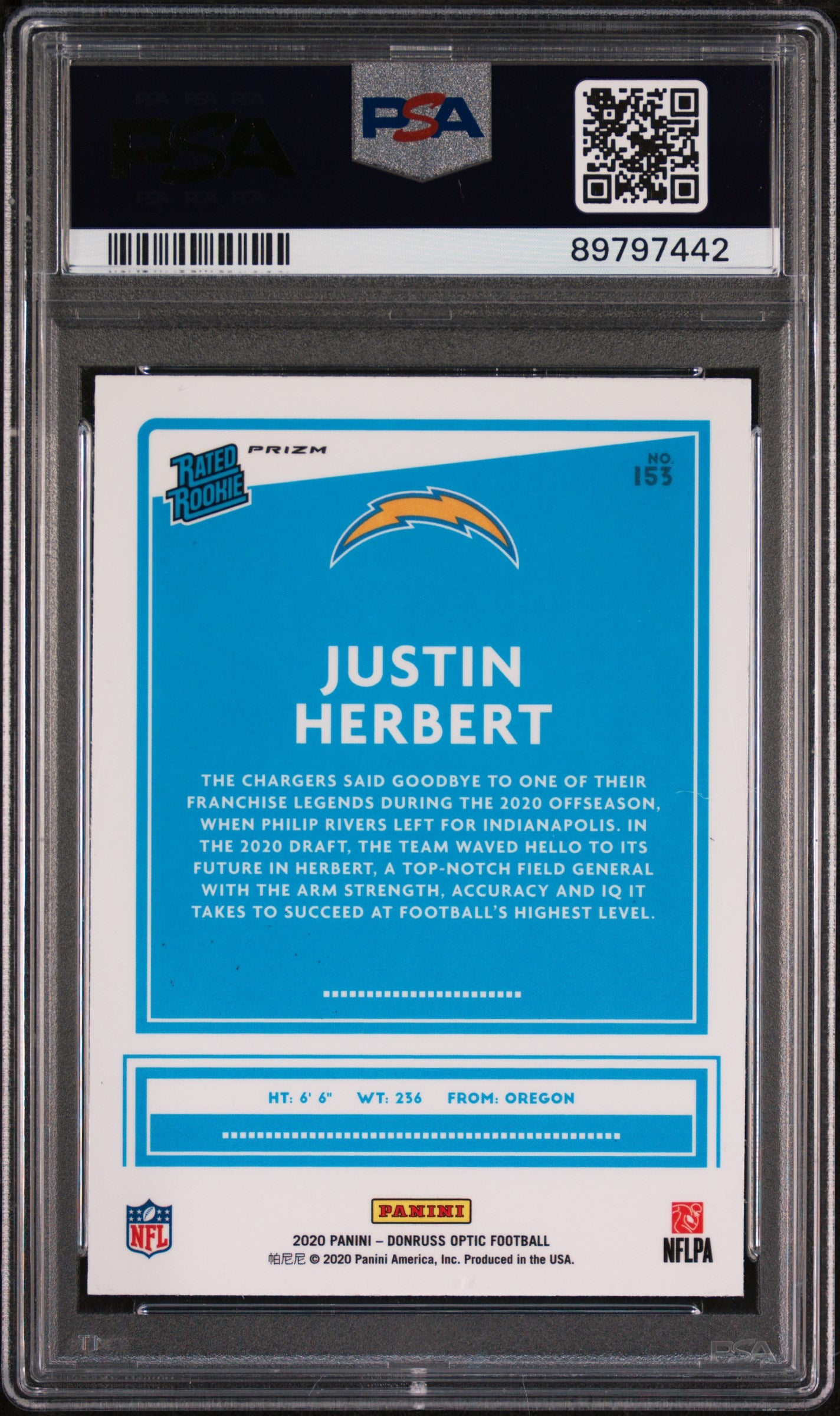 2020 Panini - Donruss Optic - Purple Shock - Rated Rookie - Justin Herbert - #153 - PSA 9 - football - Chargers