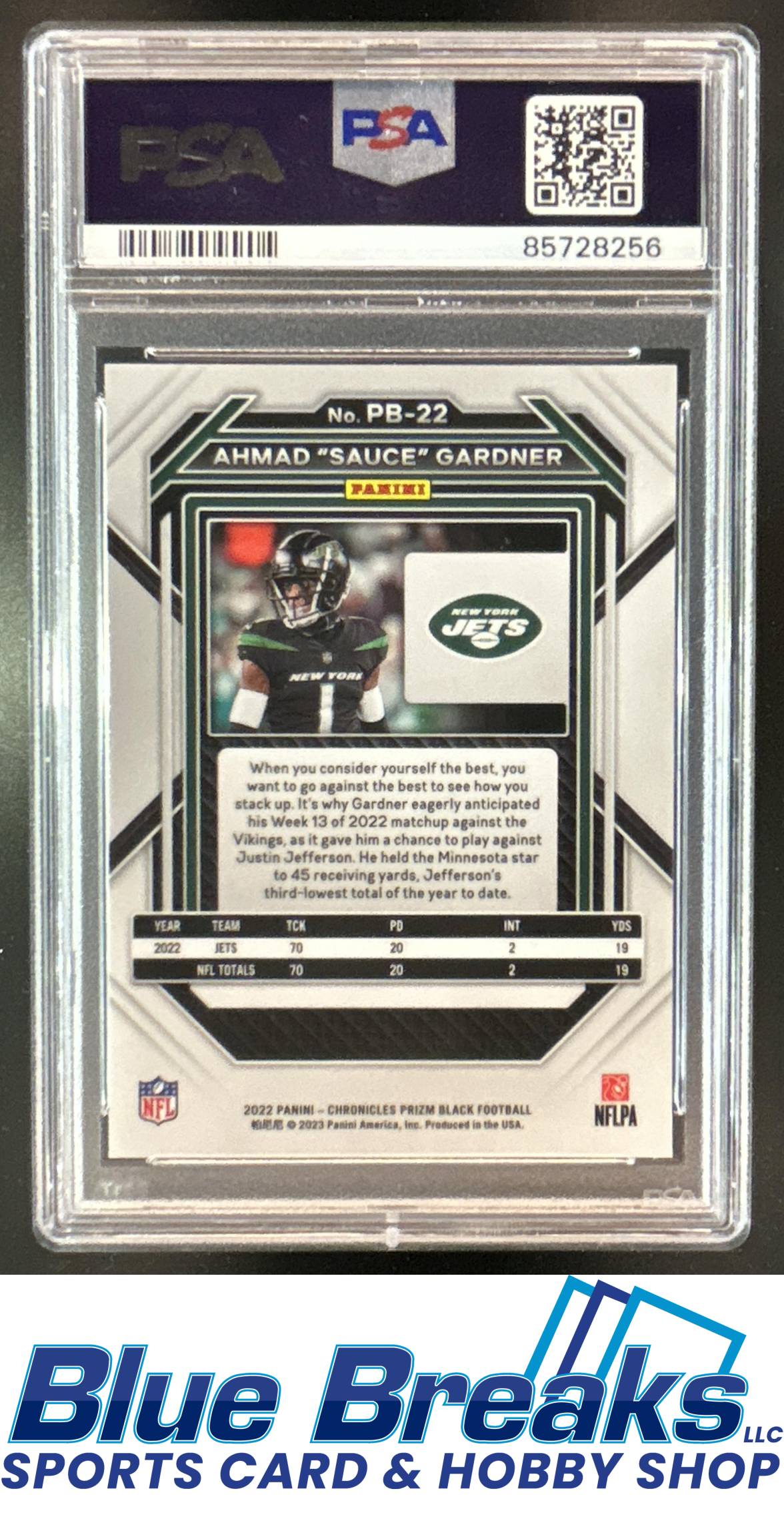 2022 Panini Chronicles Ahmad "Sauce" Gardner #PB-22 Prizm Black RC PSA 10 New York Jets