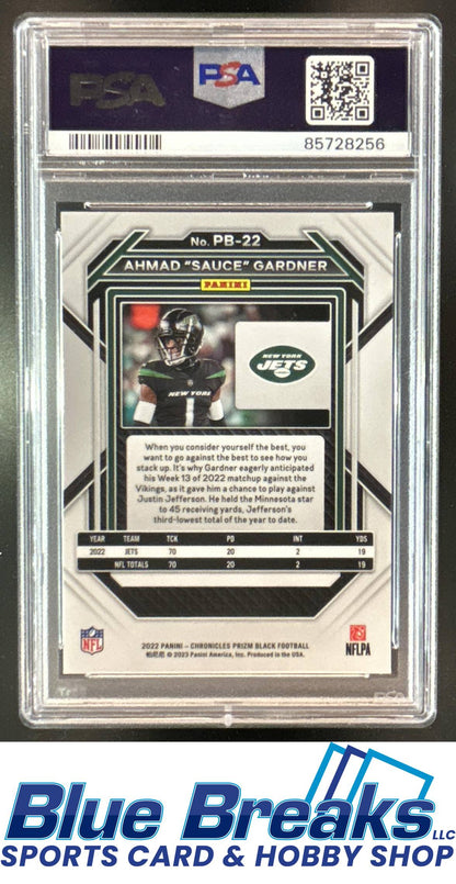 2022 Panini Chronicles Ahmad "Sauce" Gardner #PB-22 Prizm Black RC PSA 10 New York Jets
