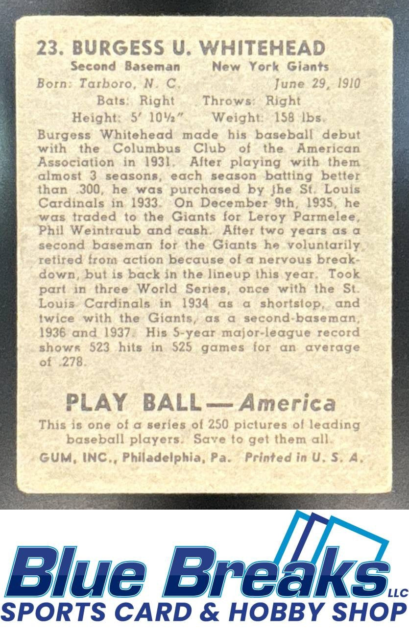 1939 Play Ball Burgess Whitehead #23 Giants