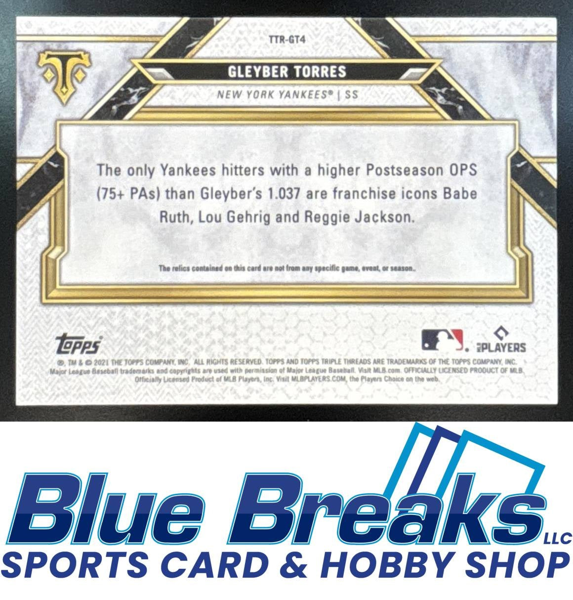 2021 Topps Triple Threads Gleyber Torres #TTR-GT4 Relics Amethyst 11/27 Yankees