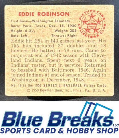 1950 Bowman Eddie Robinson [RC] #18 RC Washington Senators