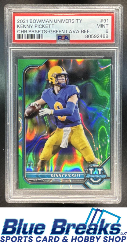 2021 Bowman University Green Lava Refractor Kenny Pickett 97/99 #91 PSA 9 Pittsburgh Panthers