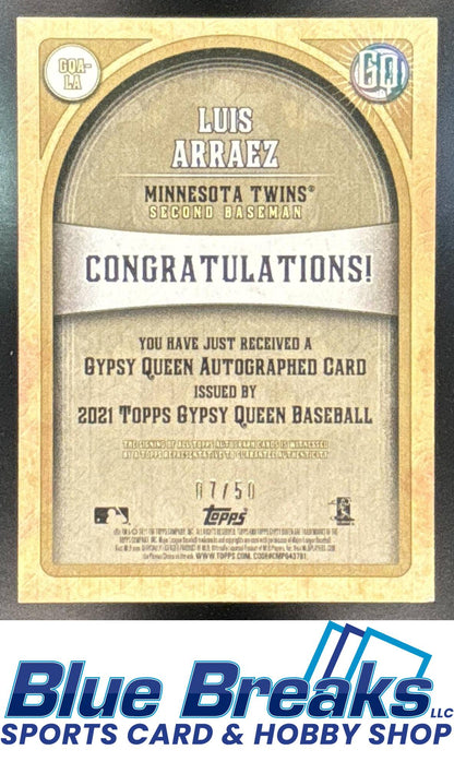 2021 Topps Gypsy Queen Luis Arraez #GQA-LA Auto Black & White 07/50 Minnesota Twins
