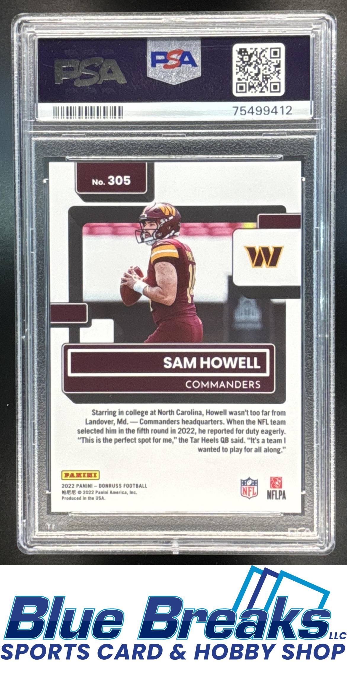 2022 Panini Donruss Sam Howell #305 Premium Press Proof Rated Rookie PSA 9 Washington Commanders
