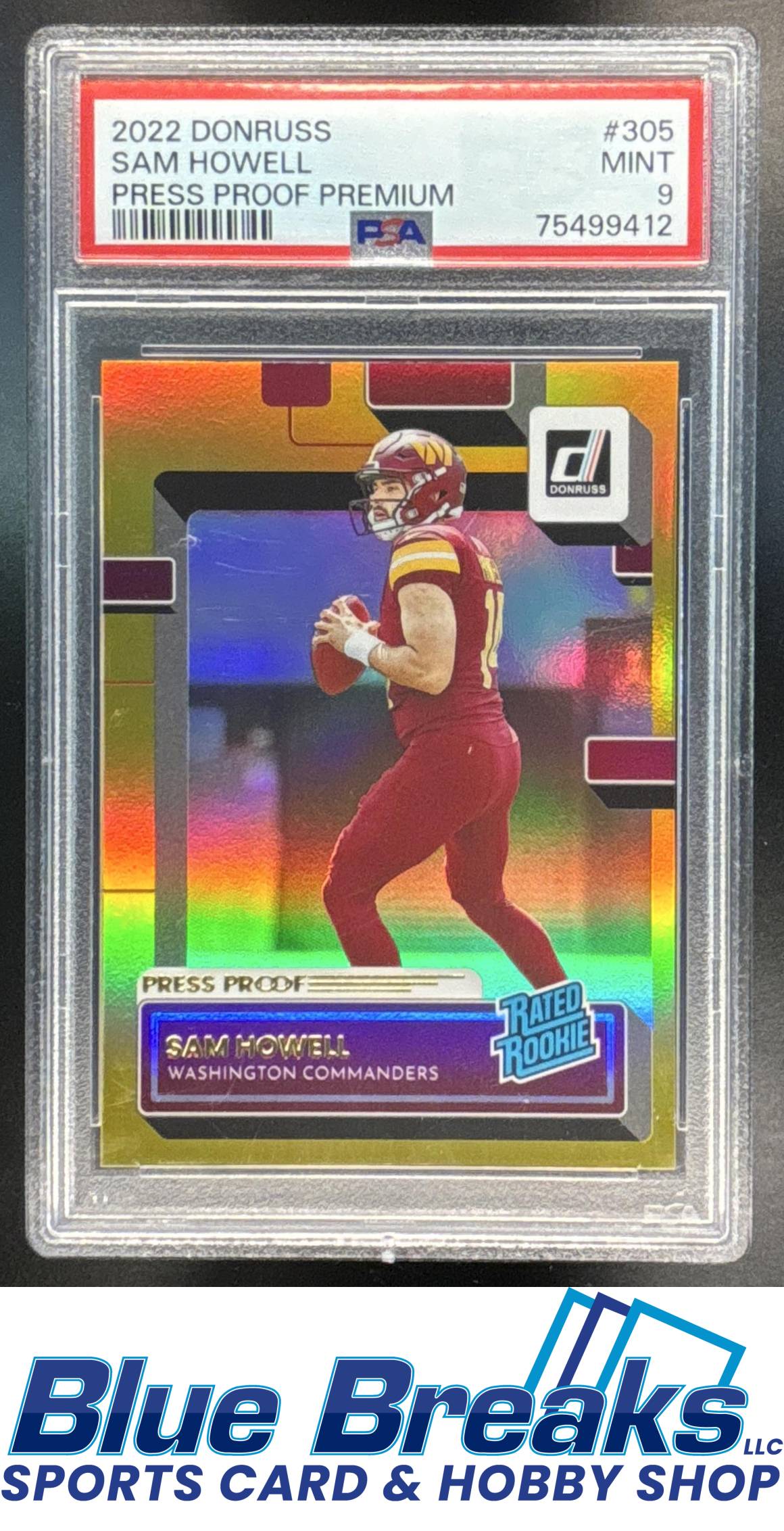 2022 Panini Donruss Sam Howell #305 Premium Press Proof Rated Rookie PSA 9 Washington Commanders