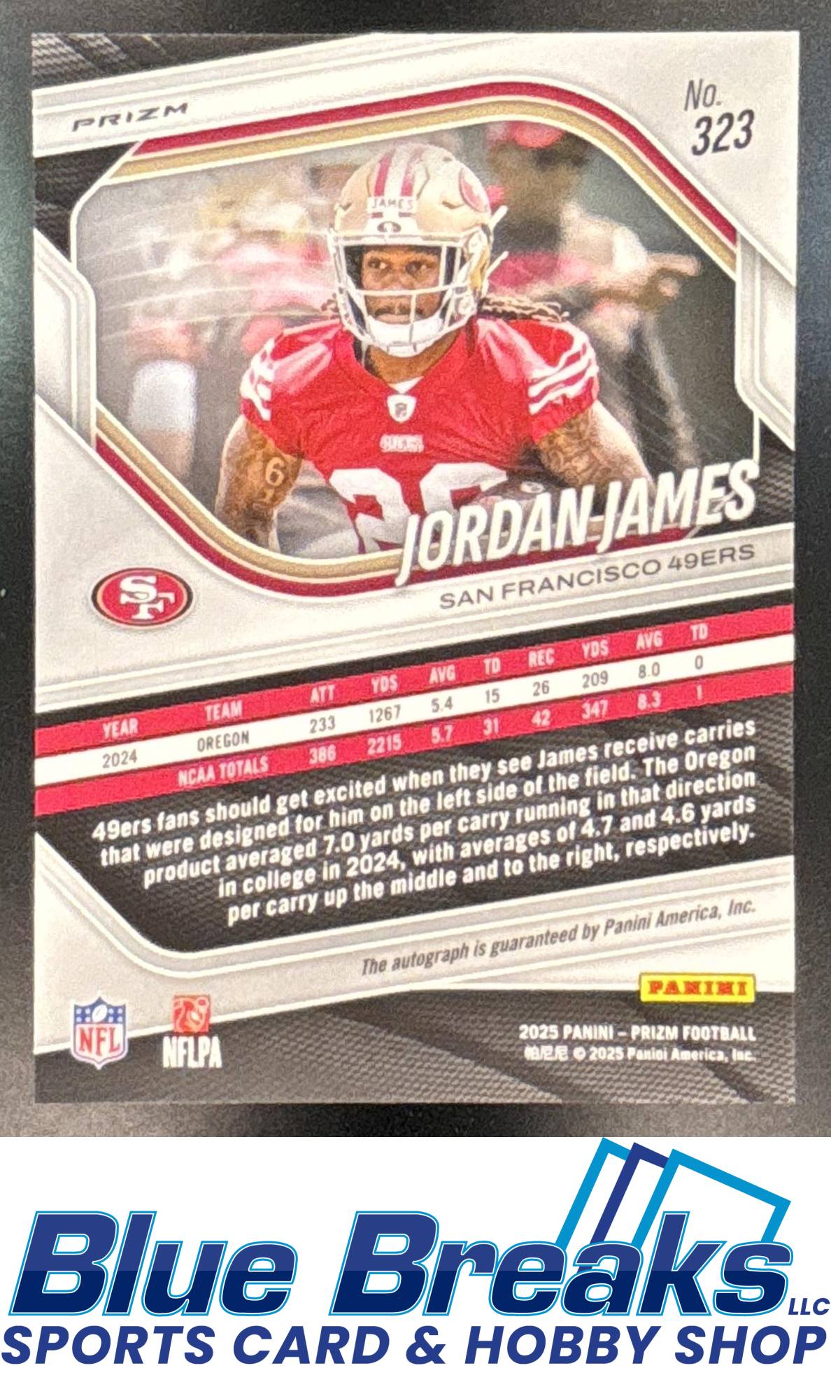 2025 Panini Prizm RC Auto Pink Jordan James #323 San Francisco 49ers