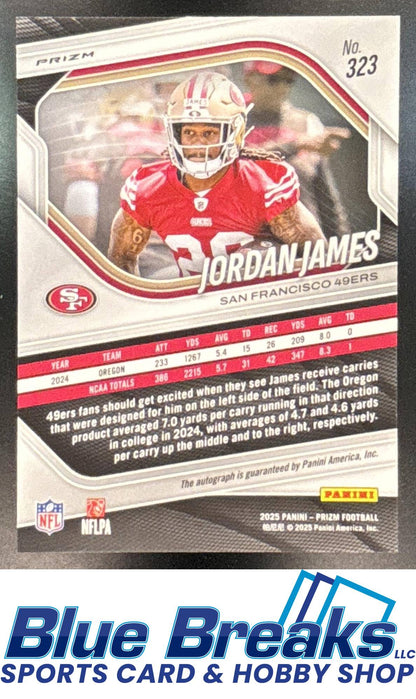 2025 Panini Prizm RC Auto Pink Jordan James #323 San Francisco 49ers