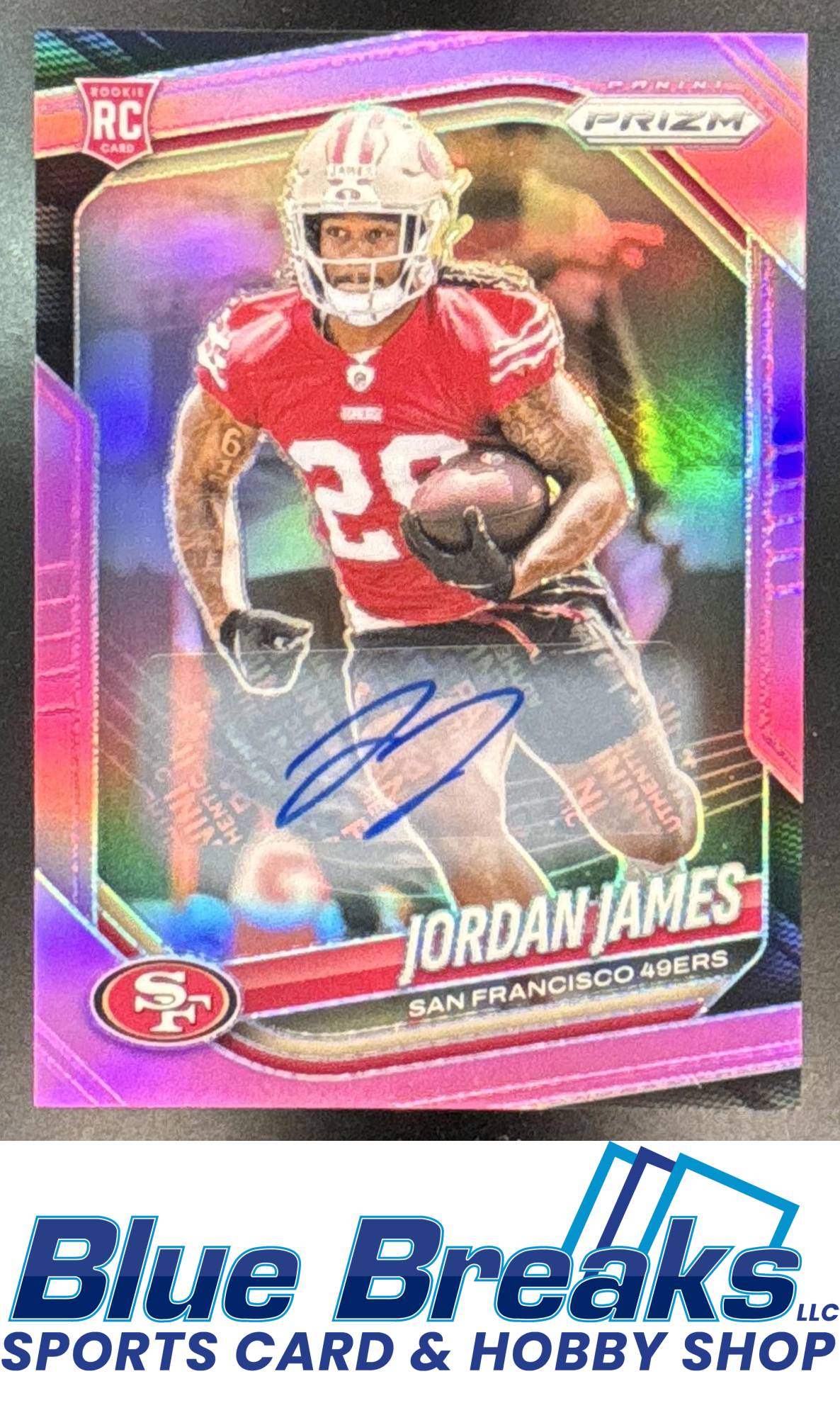 2025 Panini Prizm RC Auto Pink Jordan James #323 San Francisco 49ers