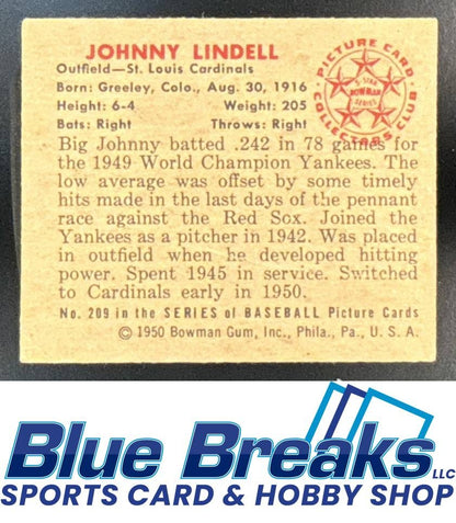 1950 Bowman Johnny Lindell #209 Cardinals