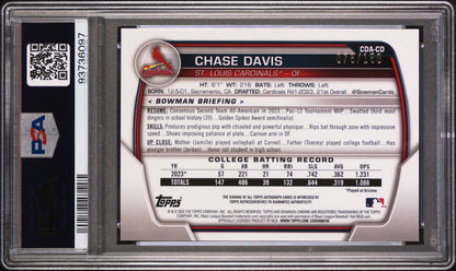 2023 Bowman Draft - 1st Bowman - Chrome Prospect - blue refractor - Chase Davis - auto - 076/150 - #CDA-CD - PSA 9 - baseball - Cardinals